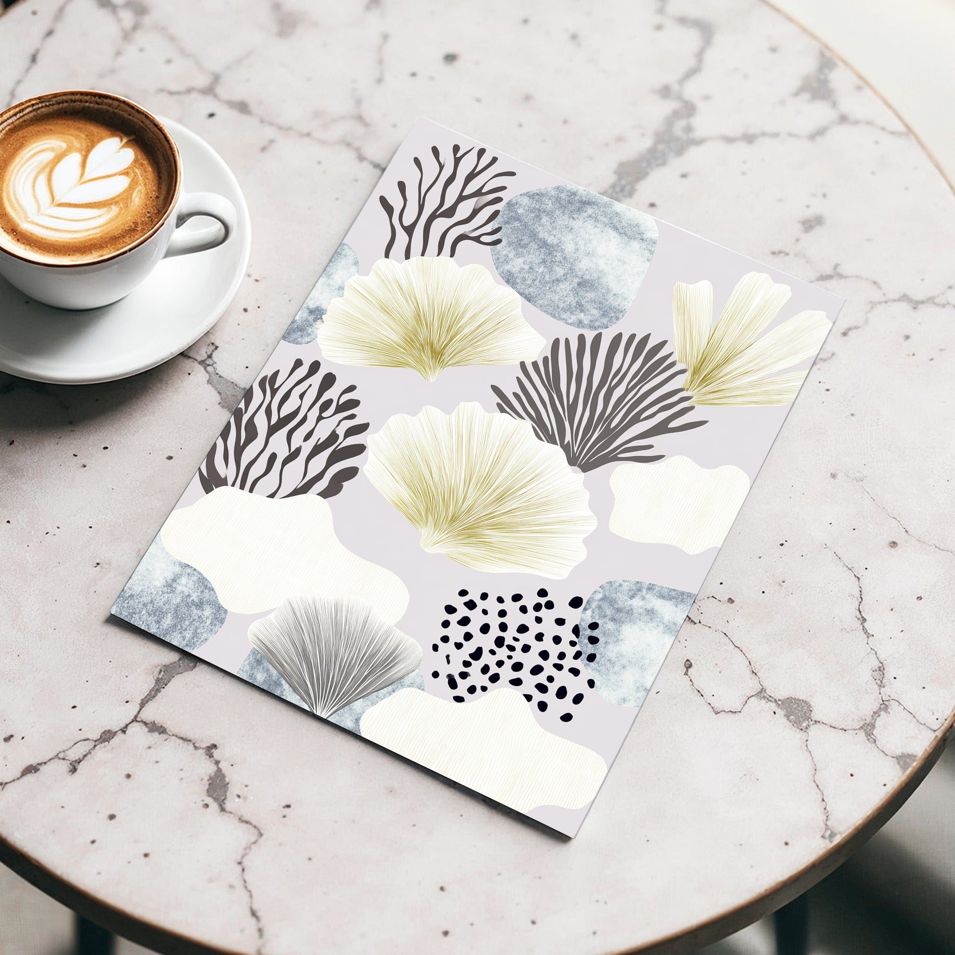 Gilded Reef Garden, gray, white, gold nature wall art displayed in a styled interior, gallery view 5