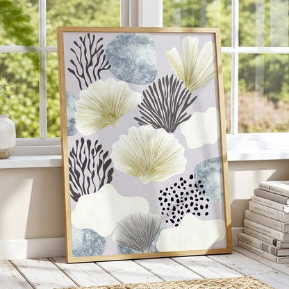Gilded Reef Garden, gray, white, gold nature wall art displayed in a styled interior, gallery view 6