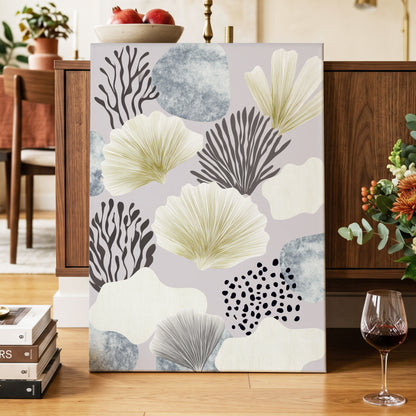 Gilded Reef Garden, gray, white, gold nature wall art displayed in a styled interior, gallery view 7