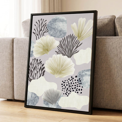 Gilded Reef Garden, gray, white, gold nature wall art displayed in a styled interior, gallery view 8