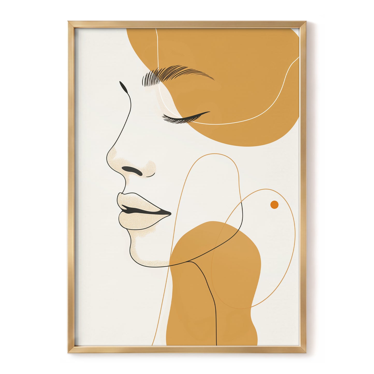 Gilded Reverie, beige, gold, black minimalist wall art, front artwork view