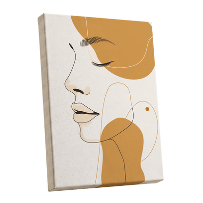 Gilded Reverie, beige, gold, black minimalist wall art shown as a stretched canvas wall art