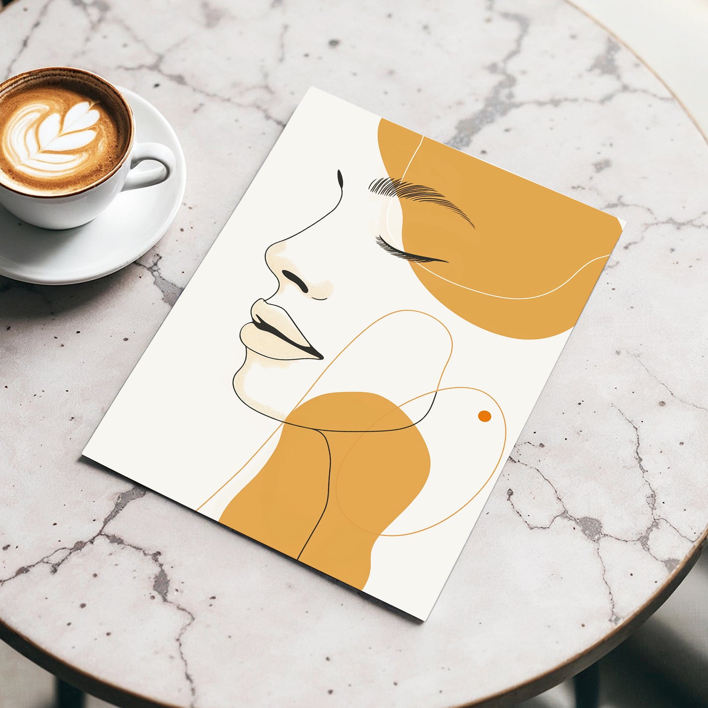 Gilded Reverie, beige, gold, black minimalist wall art displayed in a styled interior, gallery view 3