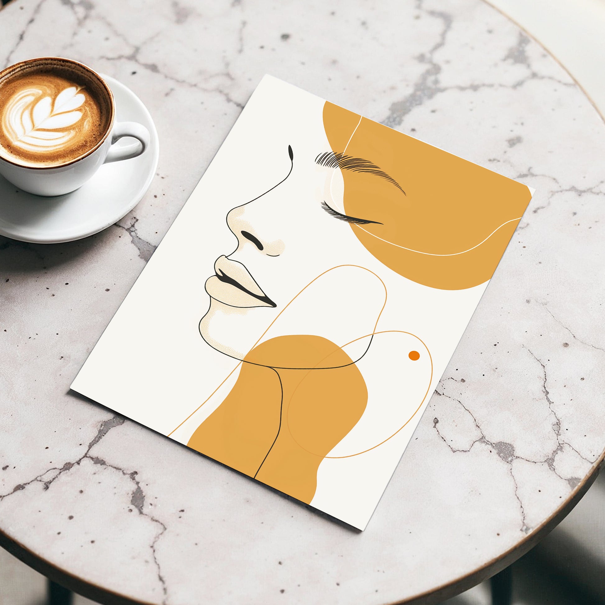 Gilded Reverie, beige, gold, black minimalist wall art displayed in a styled interior, gallery view 3
