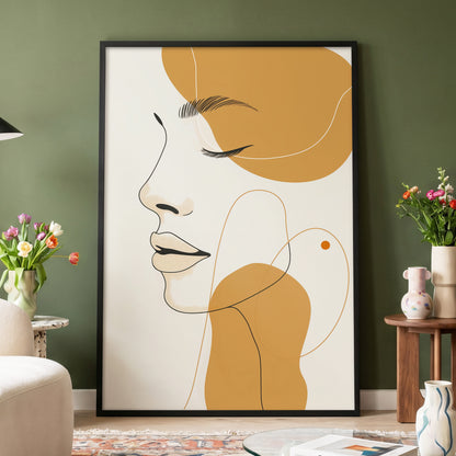 Gilded Reverie, beige, gold, black minimalist wall art displayed in a styled interior, gallery view 4
