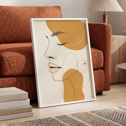 Gilded Reverie, beige, gold, black minimalist wall art displayed in a styled interior, gallery view 6