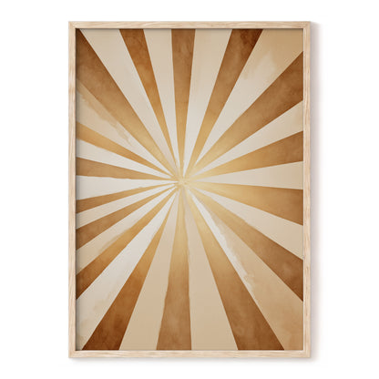 Gilded Sepia Burst, beige, gold, brown abstract wall art, front artwork view