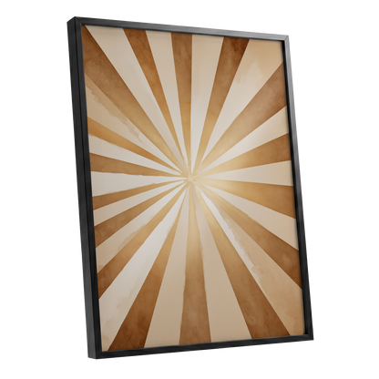 Gilded Sepia Burst, beige, gold, brown abstract wall art shown as a black framed poster wall art print