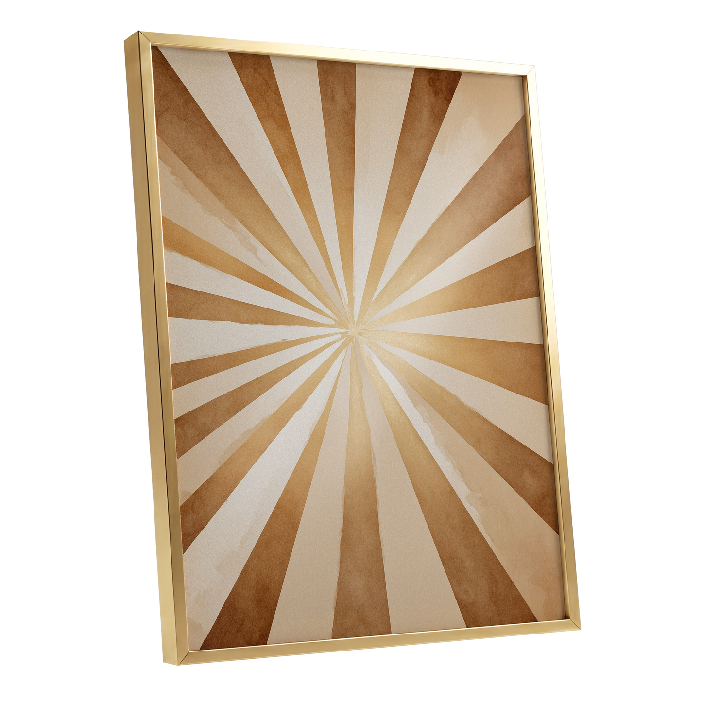 Gilded Sepia Burst, beige, gold, brown abstract wall art shown as a gold framed poster wall art print