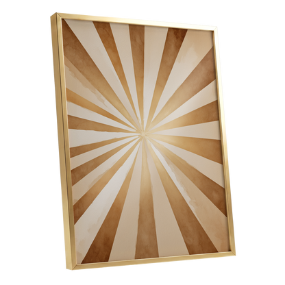 Gilded Sepia Burst, beige, gold, brown abstract wall art shown as a gold framed poster wall art print
