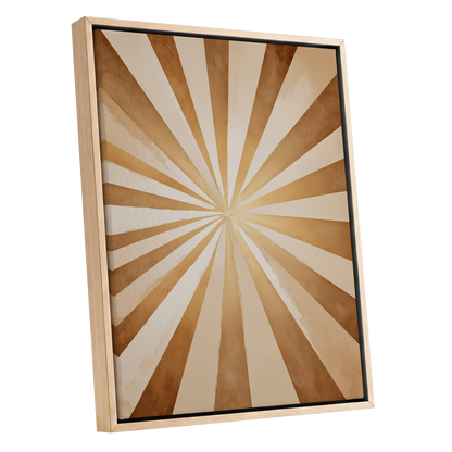 Gilded Sepia Burst, beige, gold, brown abstract wall art shown as a oak framed canvas wall art