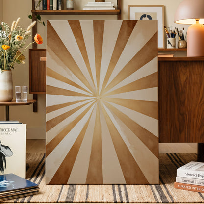 Gilded Sepia Burst, beige, gold, brown abstract wall art displayed in a styled interior, gallery view 3