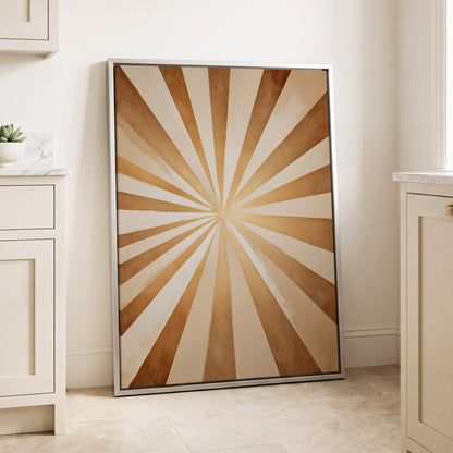 Gilded Sepia Burst, beige, gold, brown abstract wall art displayed in a styled interior, gallery view 4