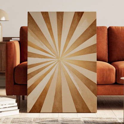 Gilded Sepia Burst, beige, gold, brown abstract wall art displayed in a styled interior, gallery view 7