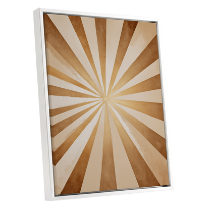 Gilded Sepia Burst, beige, gold, brown abstract wall art shown as a white framed canvas wall art