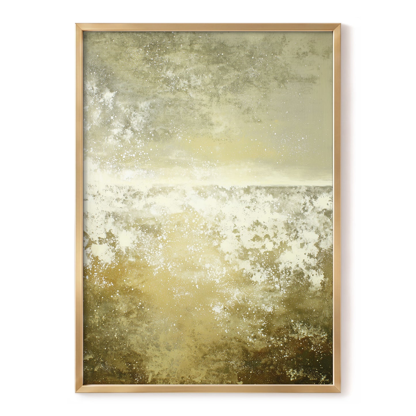 Gilded Stillness, beige, gold, white abstract wall art, front artwork view
