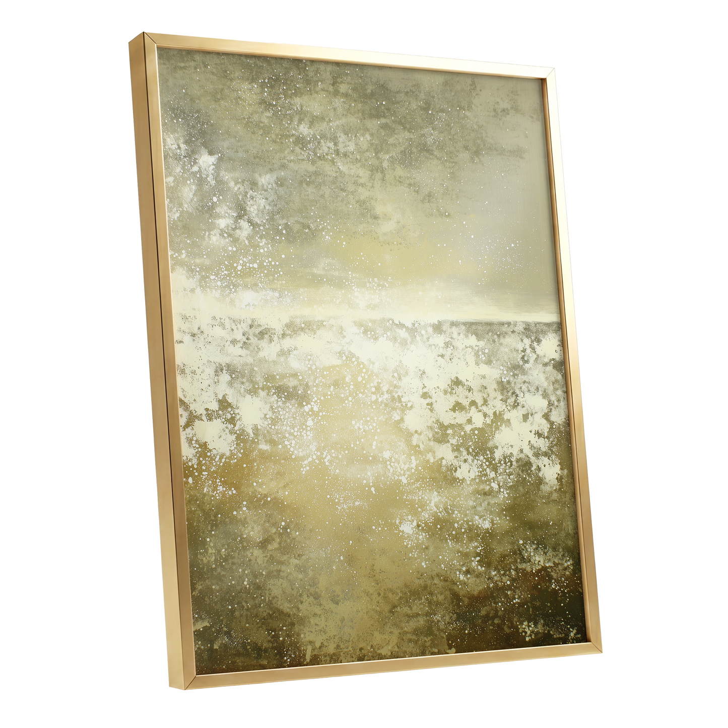Gilded Stillness, beige, gold, white abstract wall art shown as a gold framed poster wall art print