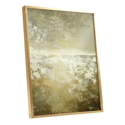 Gilded Stillness, beige, gold, white abstract wall art shown as a gold framed poster wall art print