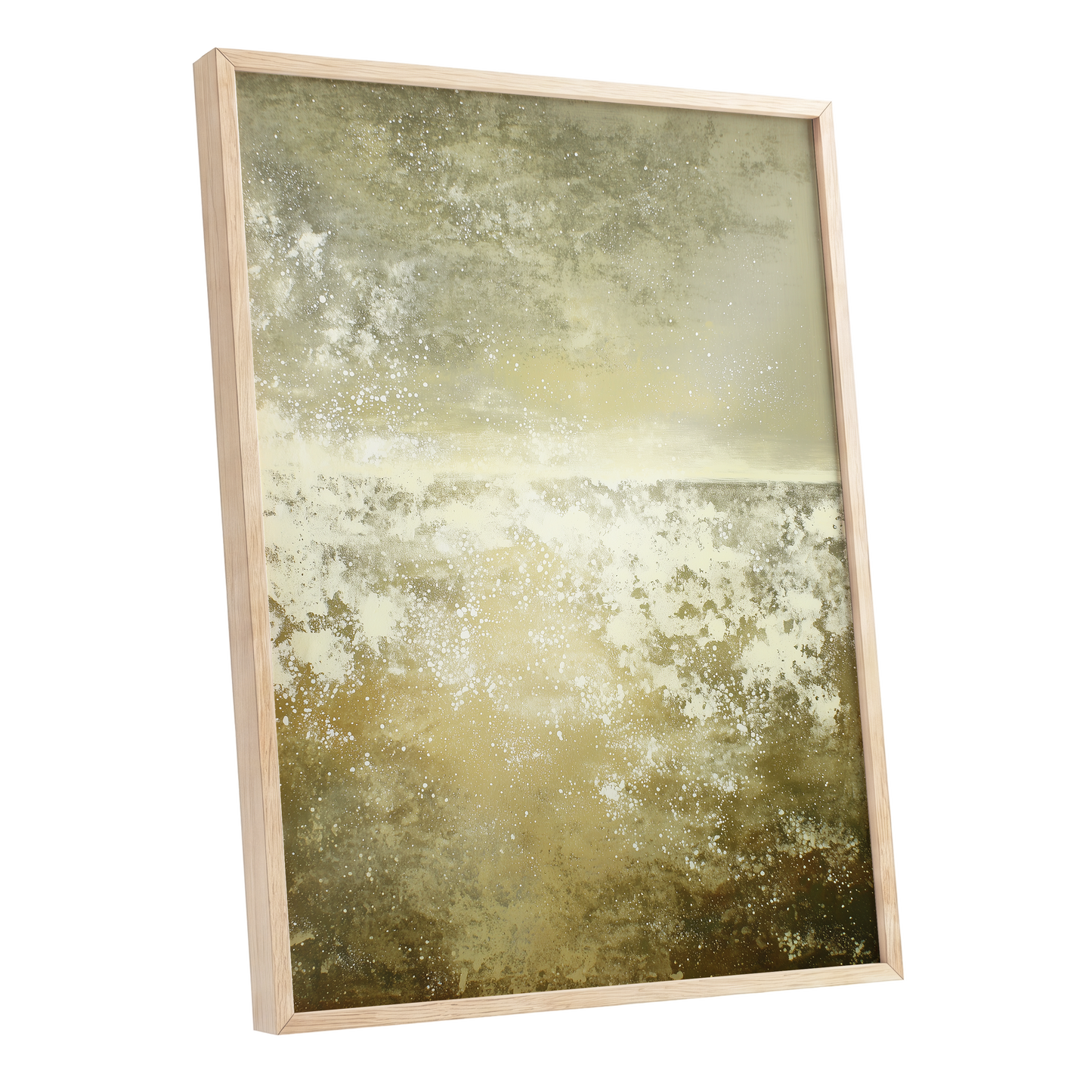 Gilded Stillness, beige, gold, white abstract wall art shown as a oak framed poster wall art print