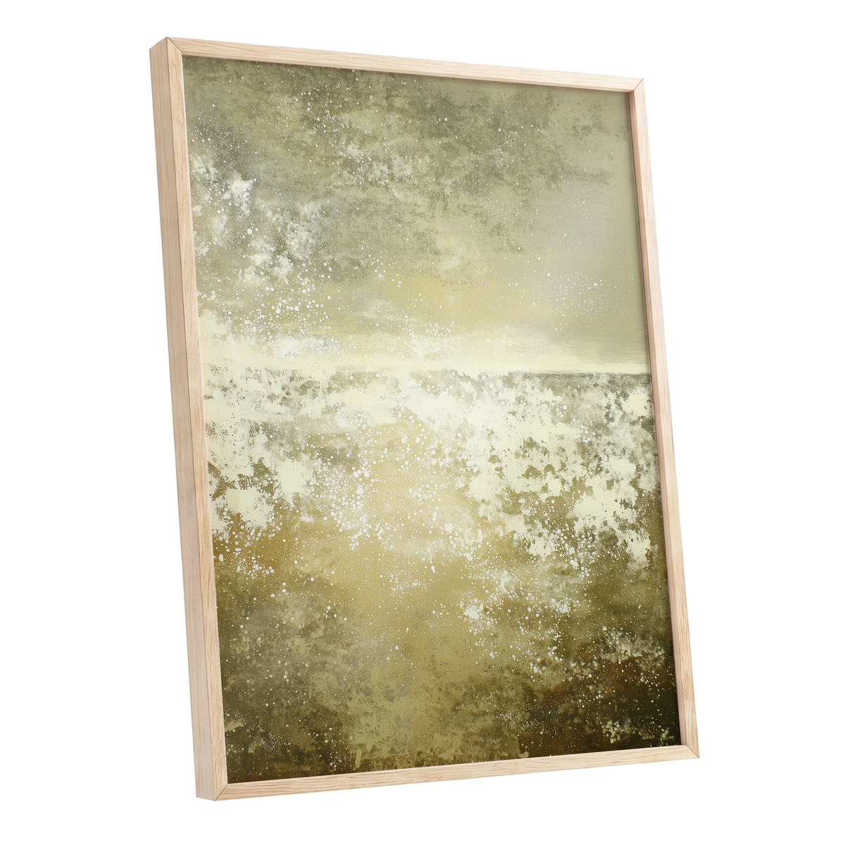 Gilded Stillness, beige, gold, white abstract wall art shown as a oak framed poster wall art print