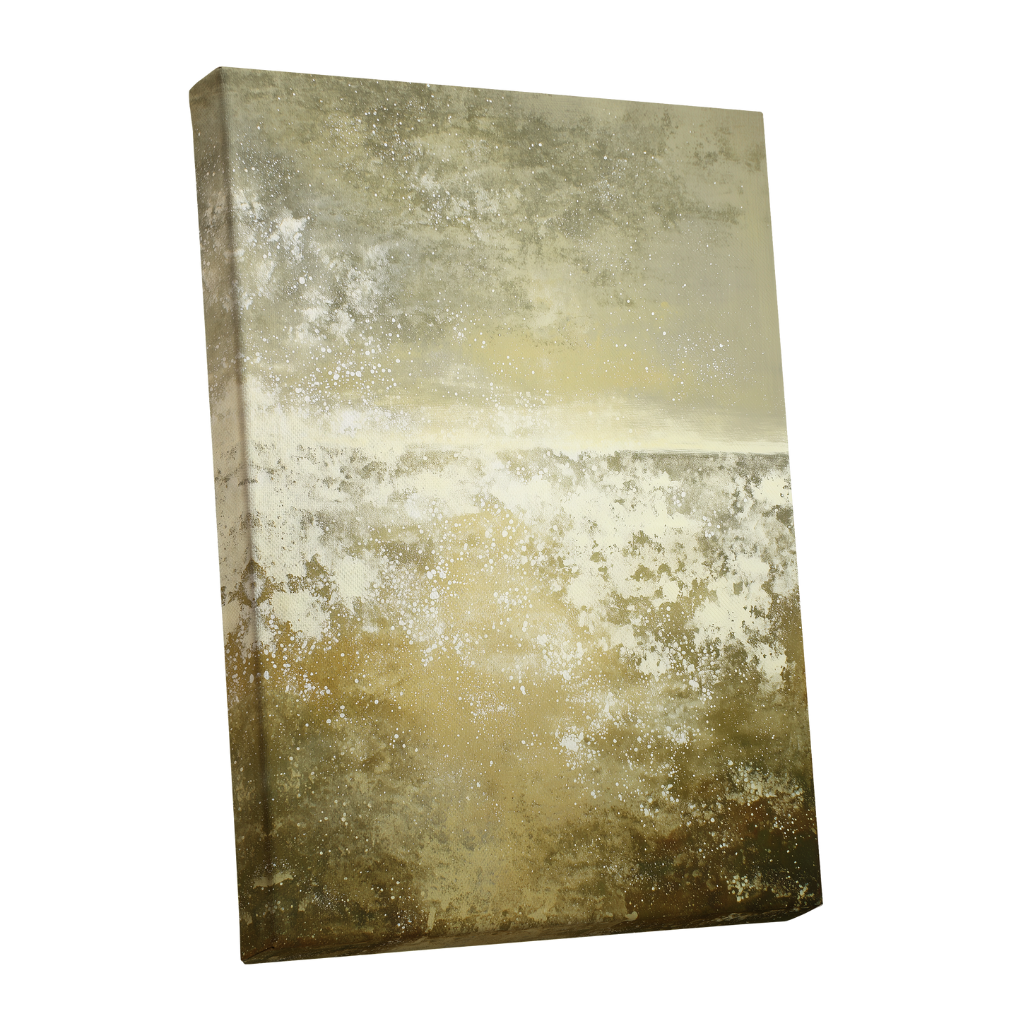 Gilded Stillness, beige, gold, white abstract wall art shown as a stretched canvas wall art