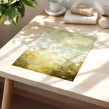Gilded Stillness, beige, gold, white abstract wall art displayed in a styled interior, gallery view 5