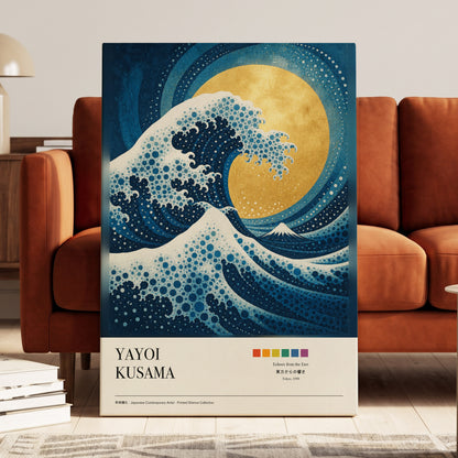 Gilded Tidal Arc, blue, gold, white nature wall art on canvas displayed in a styled interior, gallery view 2