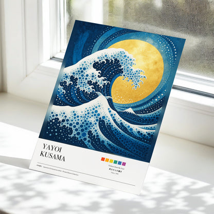 Gilded Tidal Arc, blue, gold, white nature wall art displayed in a styled interior, gallery view 5