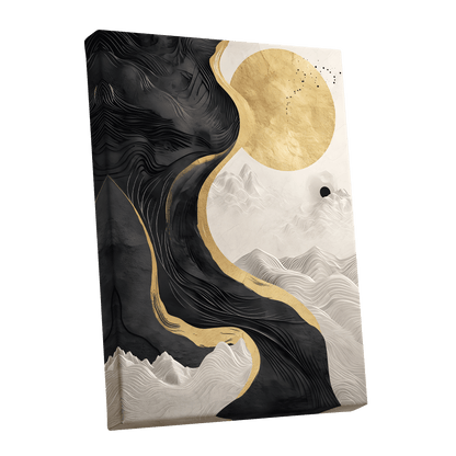 Gilded Tidal Forms, black, gold, white nature wall art shown as a stretched canvas wall art