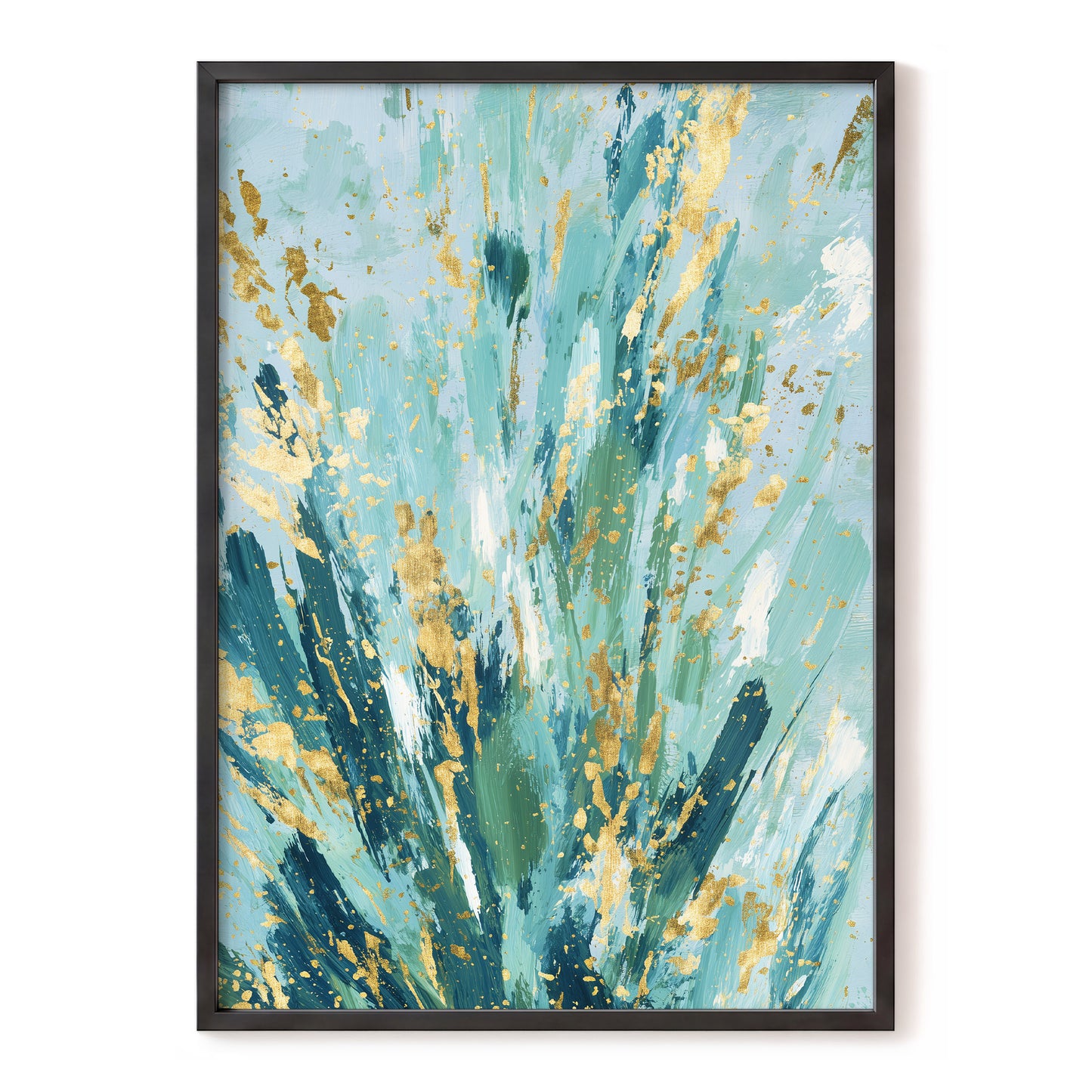 Gilded Tidal Veil – blue, green, gold abstract wall art, front view