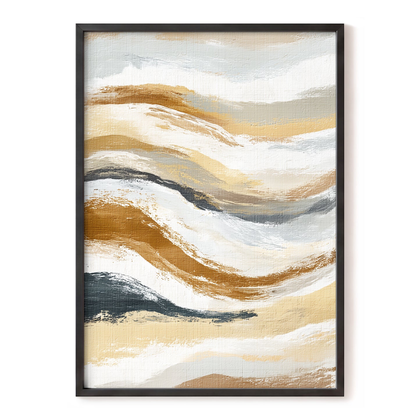 Gilded Tides – black, beige, gold abstract wall art, front view