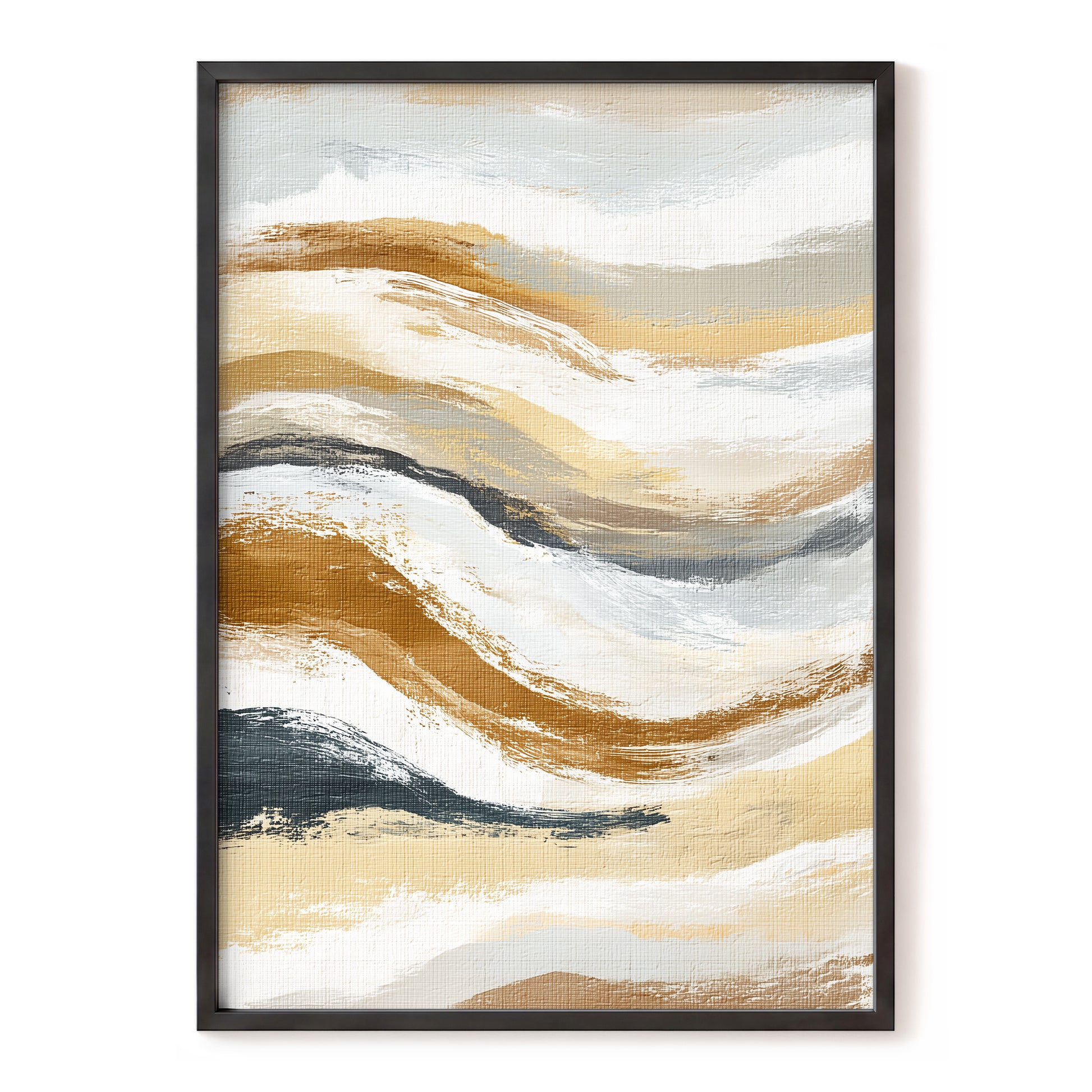 Gilded Tides – black, beige, gold abstract wall art, front view