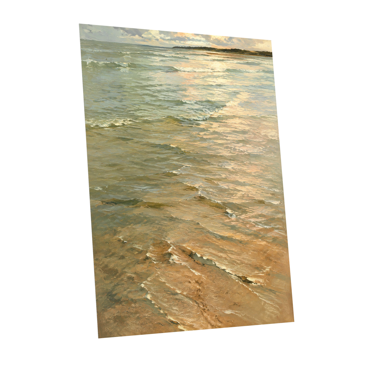 Gilded Tides, green, blue, beige nature wall art shown as a unframed poster wall art print