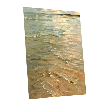 Gilded Tides, green, blue, beige nature wall art shown as a unframed poster wall art print