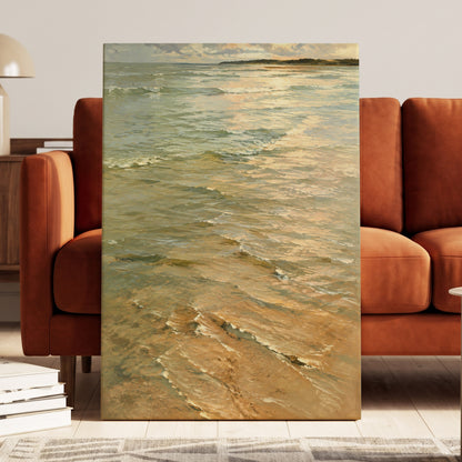 Gilded Tides, green, blue, beige nature wall art displayed in a styled interior, gallery view 3