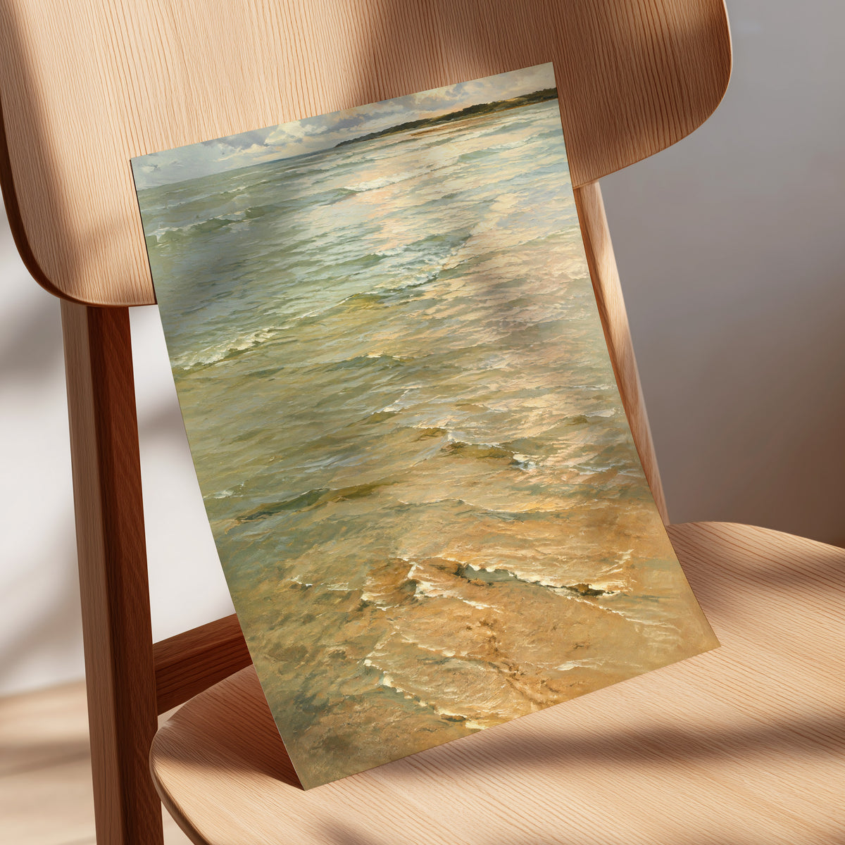 Gilded Tides, green, blue, beige nature wall art displayed in a styled interior, gallery view 5