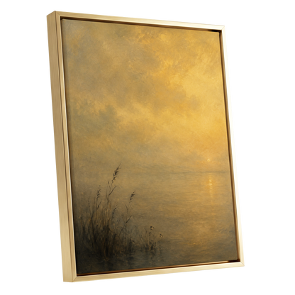 Gilded Waters, gold, yellow, brown nature wall art shown as a gold framed canvas wall art