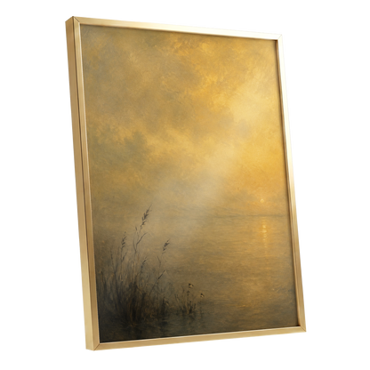 Gilded Waters, gold, yellow, brown nature wall art shown as a gold framed poster wall art print