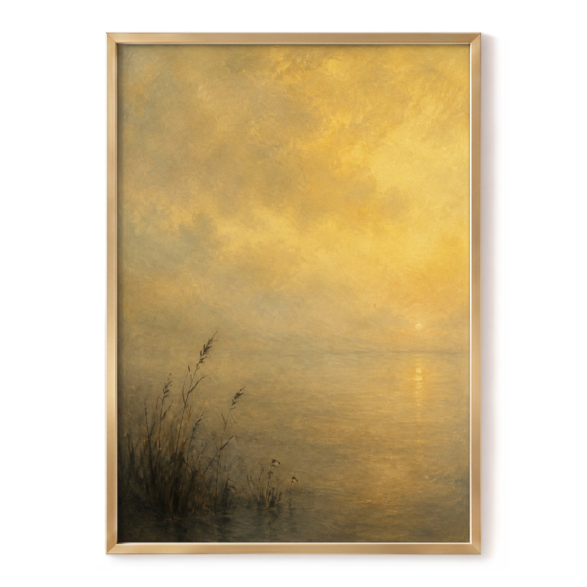 Gilded Waters, gold, yellow, brown nature wall art, front artwork view
