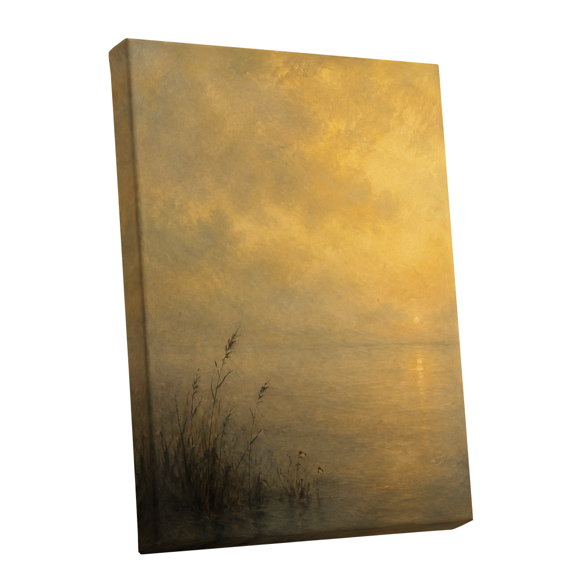 Gilded Waters, gold, yellow, brown nature wall art shown as a stretched canvas wall art