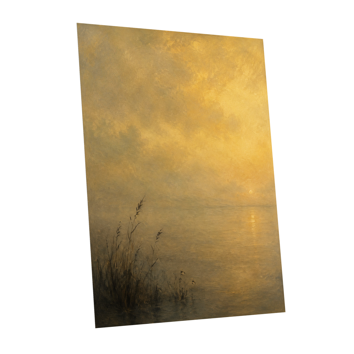 Gilded Waters, gold, yellow, brown nature wall art shown as a unframed poster wall art print