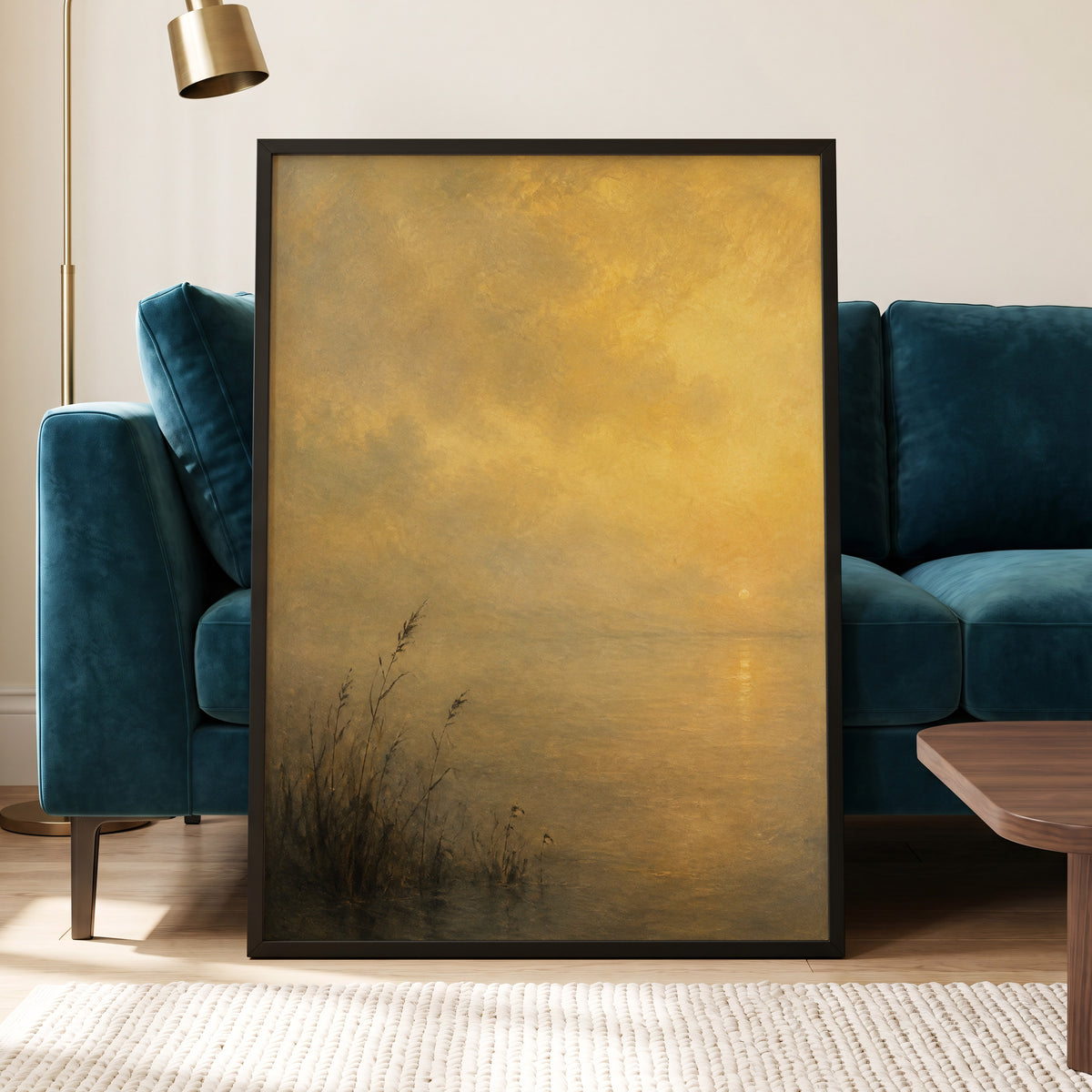 Gilded Waters, gold, yellow, brown nature wall art displayed in a styled interior, gallery view 2