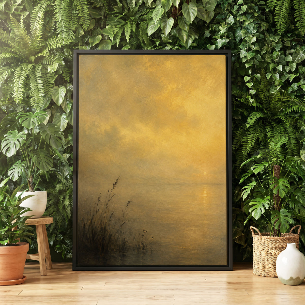 Gilded Waters, gold, yellow, brown nature wall art displayed in a styled interior, gallery view 4