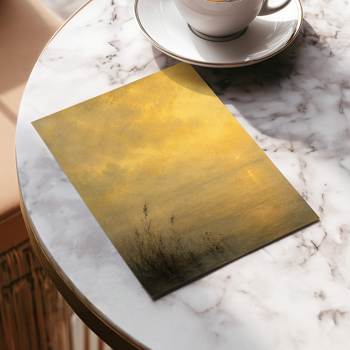 Gilded Waters, gold, yellow, brown nature wall art displayed in a styled interior, gallery view 5