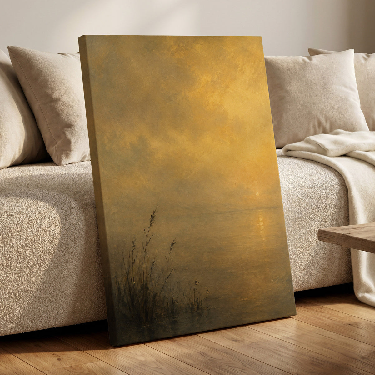 Gilded Waters, gold, yellow, brown nature wall art displayed in a styled interior, gallery view 7