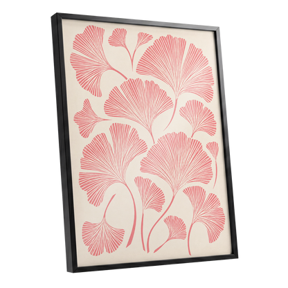Ginkgo Blush, pink, beige, red nature wall art shown as a black framed poster wall art print