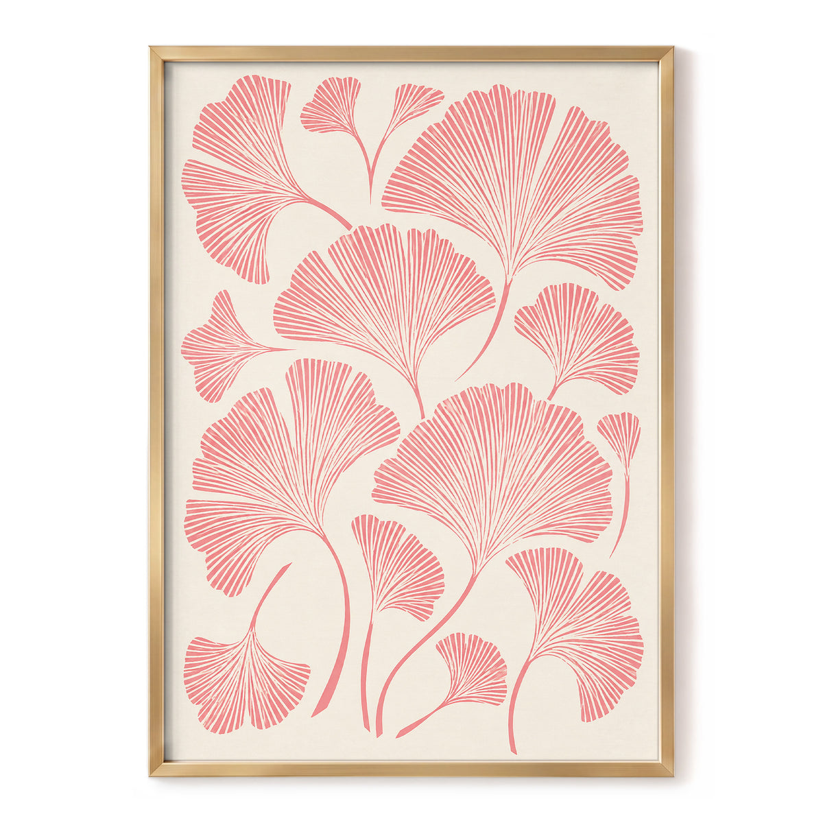 Ginkgo Blush, pink, beige, red nature wall art, front artwork view