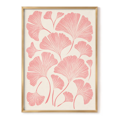 Ginkgo Blush, pink, beige, red nature wall art, front artwork view