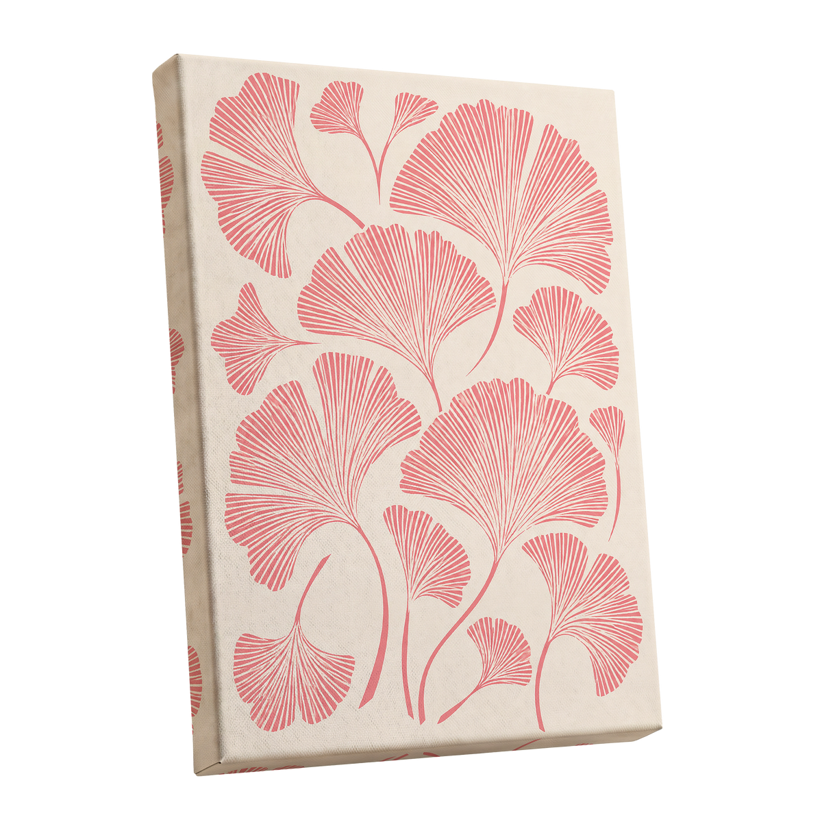 Ginkgo Blush, pink, beige, red nature wall art shown as a stretched canvas wall art