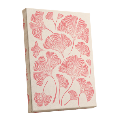Ginkgo Blush, pink, beige, red nature wall art shown as a stretched canvas wall art